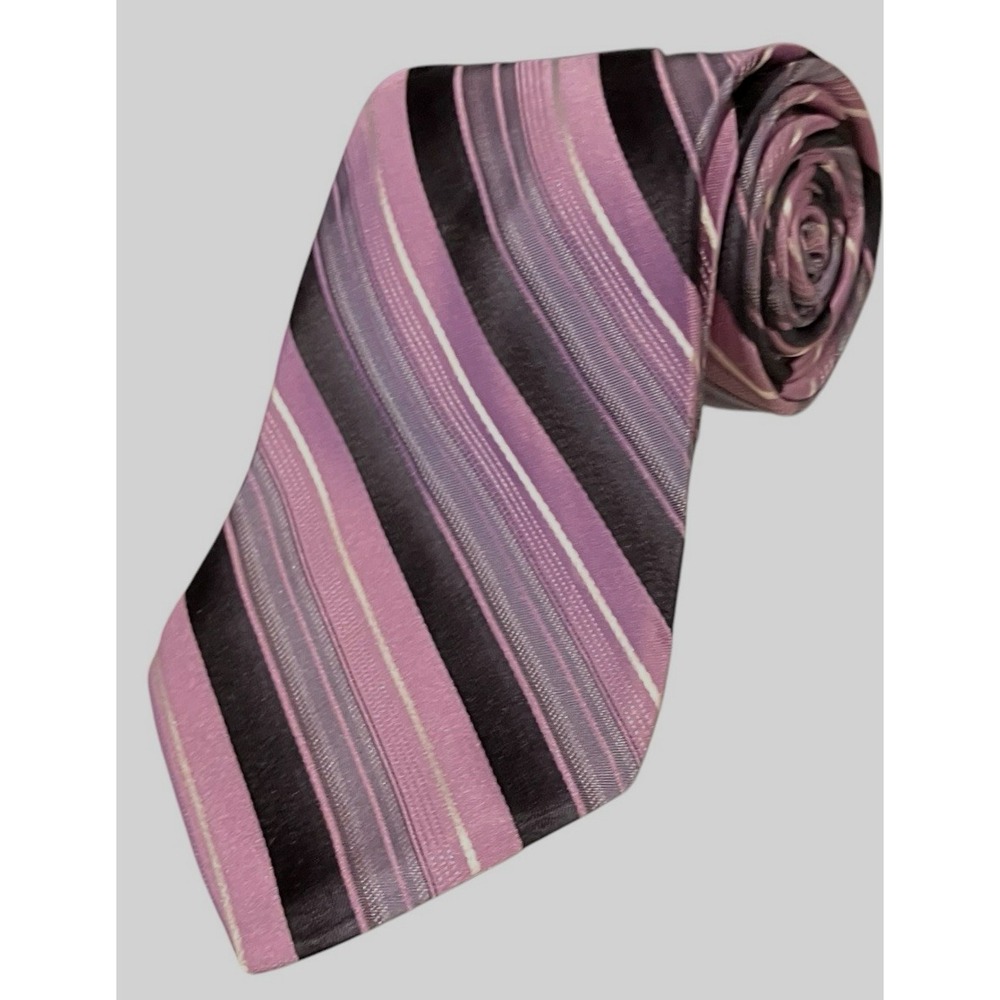 Paul Dione Men's Tie Rep 100% Silk Necktie Designer‎ Purple Black Grey White